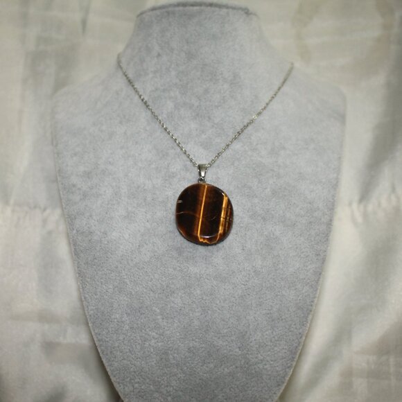 Tiger’s Eye Polished Stone Pendant Necklace – Natural Brown Gem Charm - Picture 5 of 6